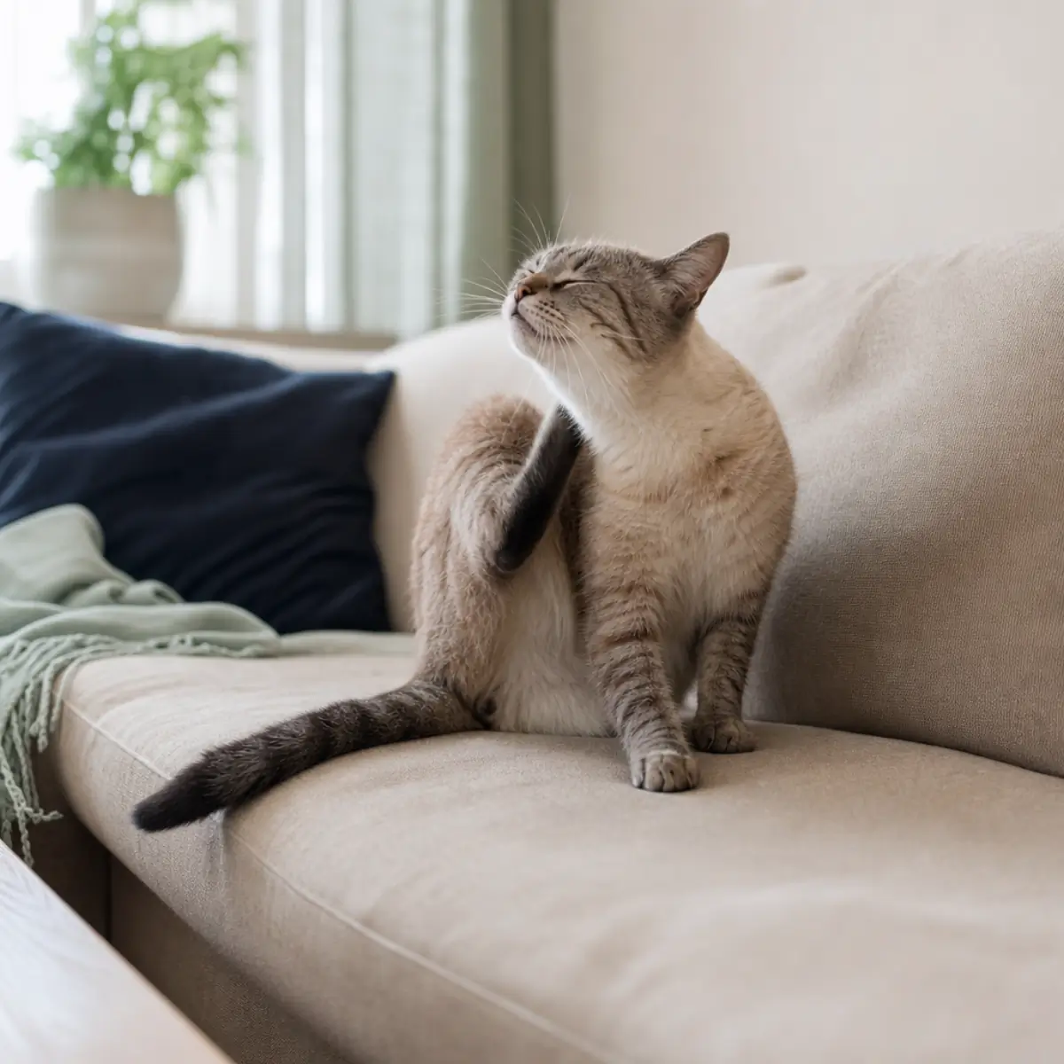 Veterinär undersöker hudbesvär på katt med atopisk dermatit