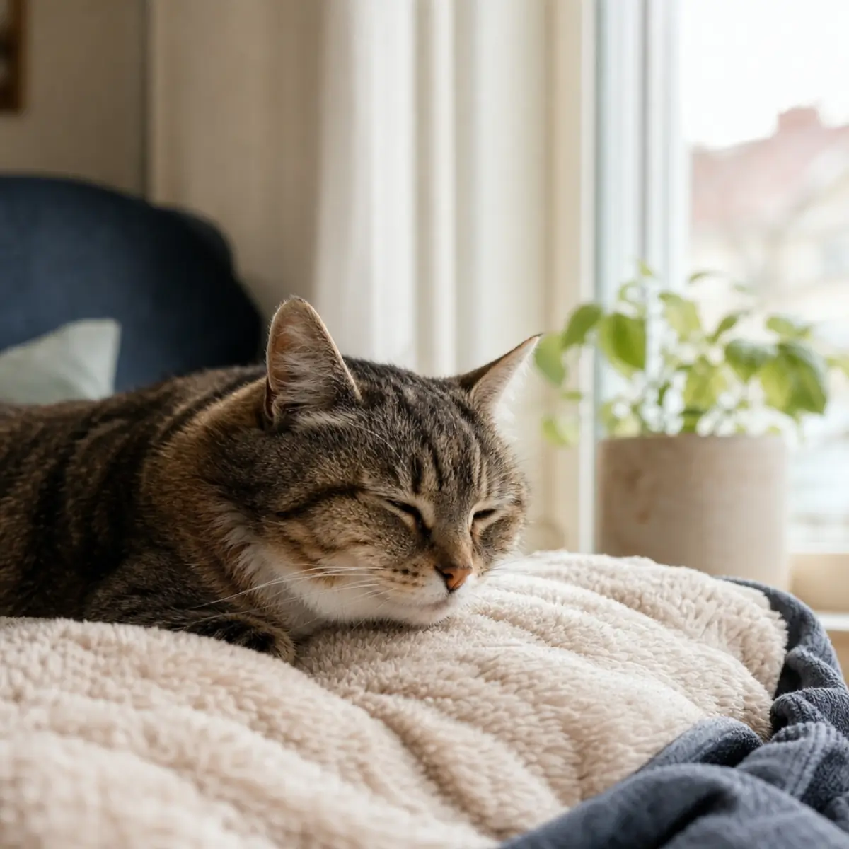 Veterinär undersöker äldre katt vid onkologisk uppföljning