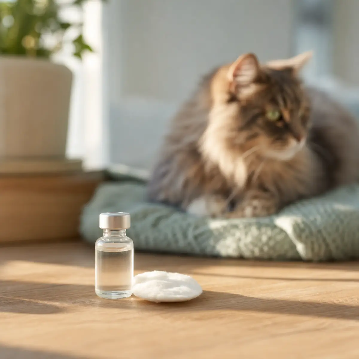 Kattägare ger insulininjektion till diabeteskatt hemma