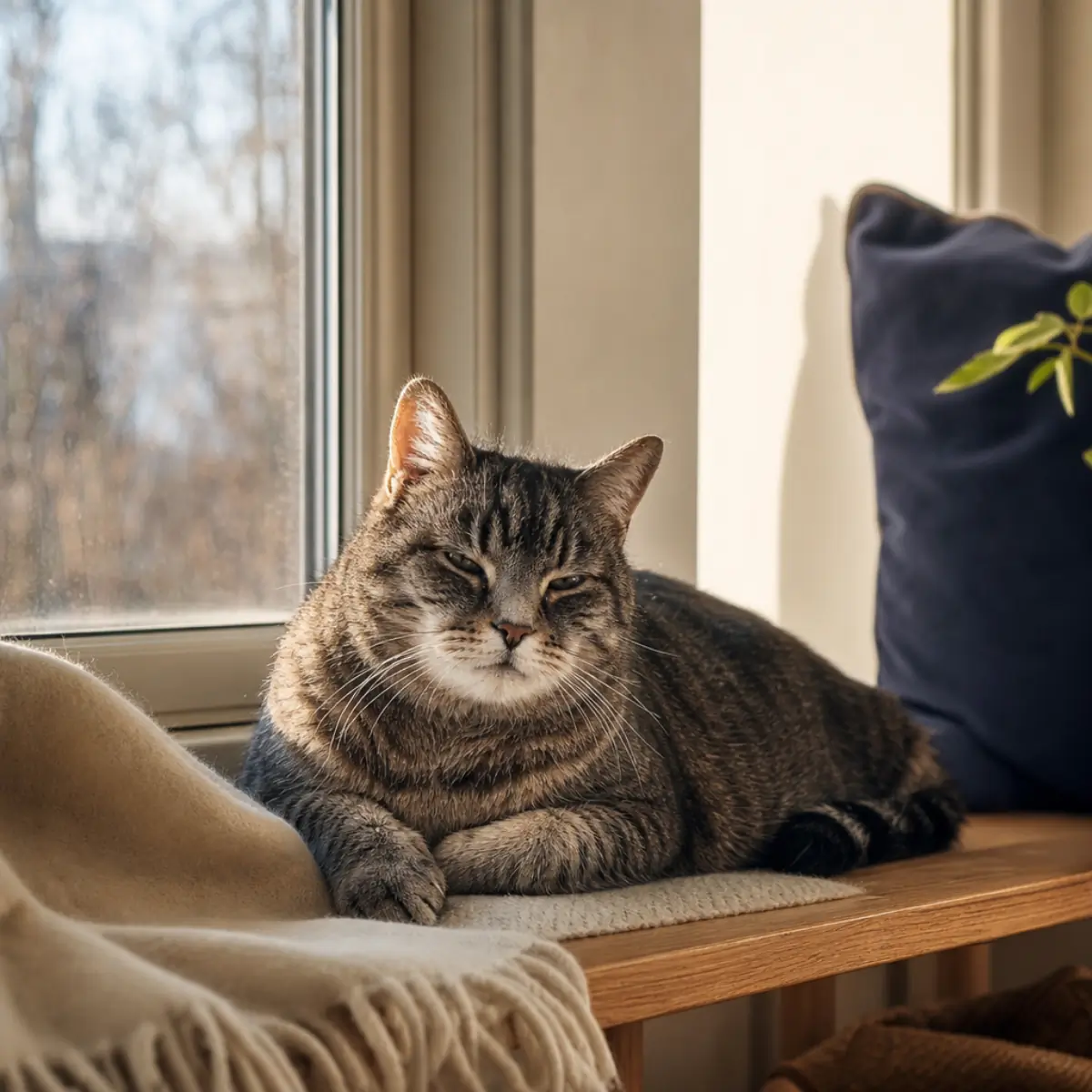 Äldre katt vid årlig veterinärkontroll
