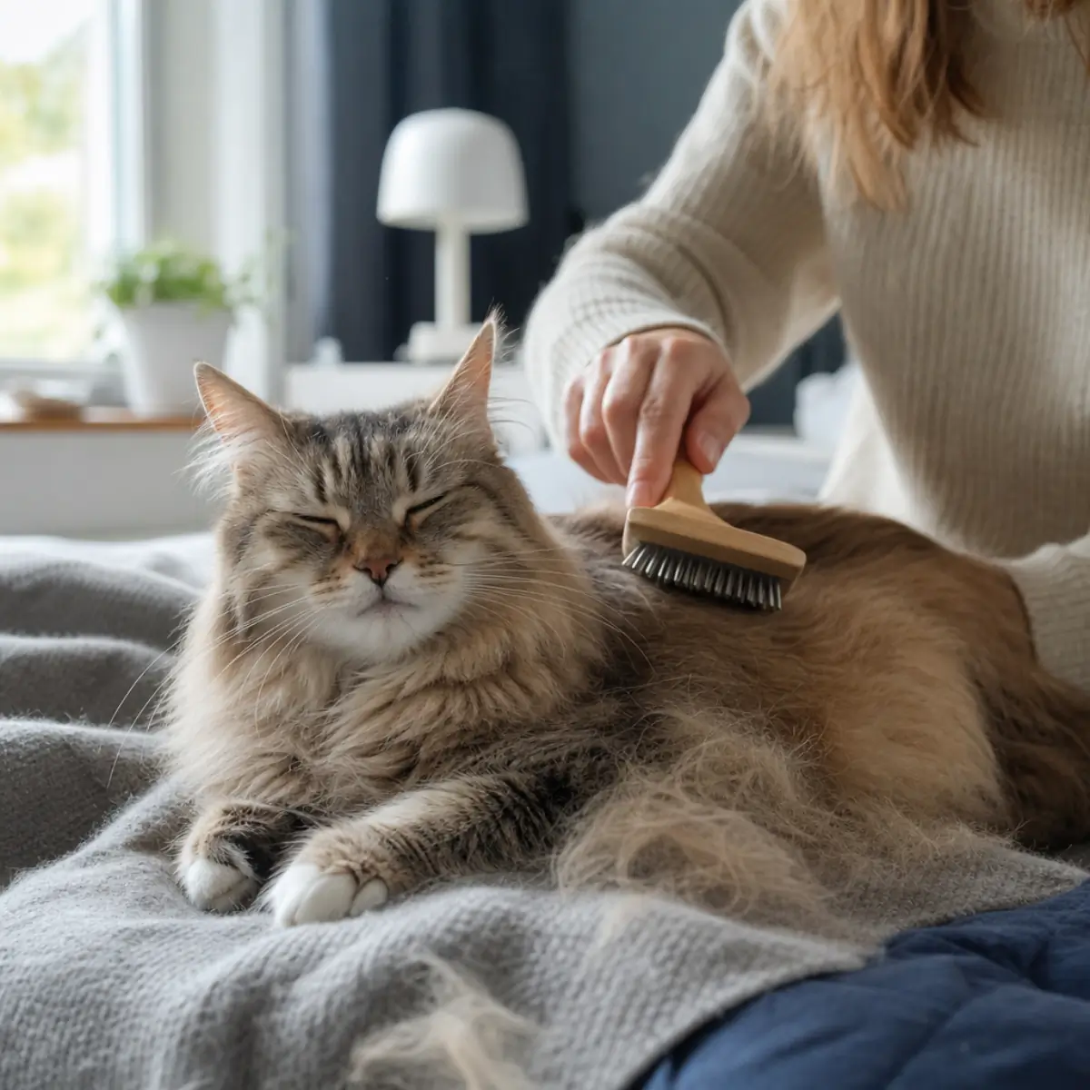 Trygg-Hansa kattförsäkring — katt och ägare i hemmiljö